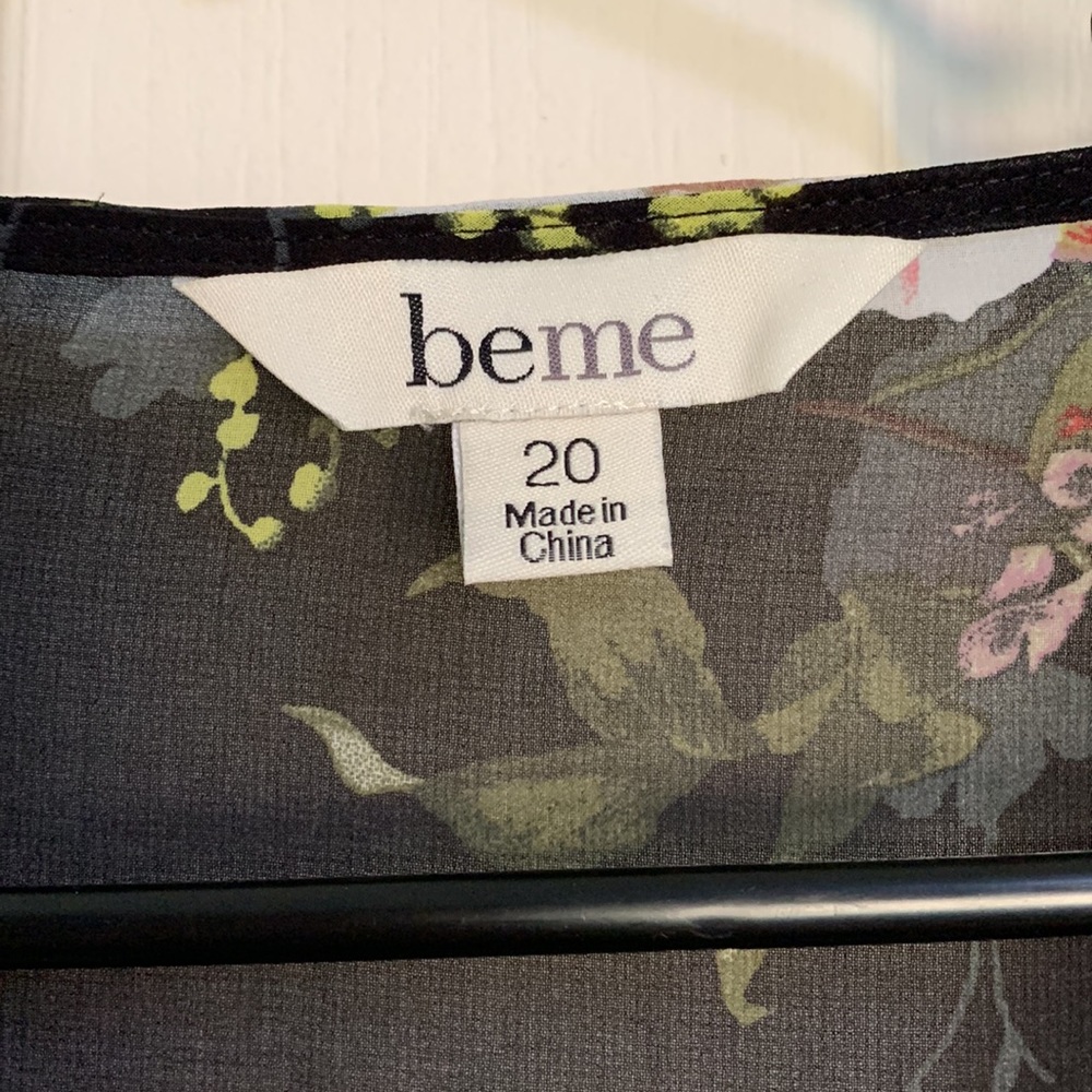 BEME BLACK FLORAL TIE 3/4 SLEEVE FLARE CUFF TIE COVER UP SHIRT SIZE 20 - Picture 8 of 9